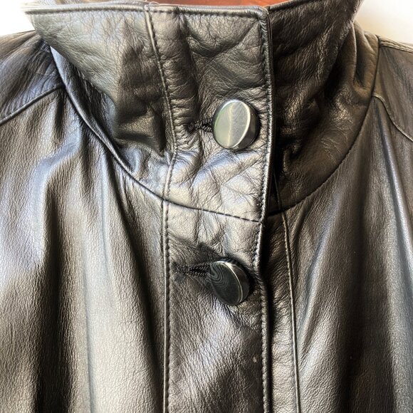 Vintage Womens Black Genuine Leather Jacket Coat Size Medium M 90s Made in Korea - Picture 10 of 16